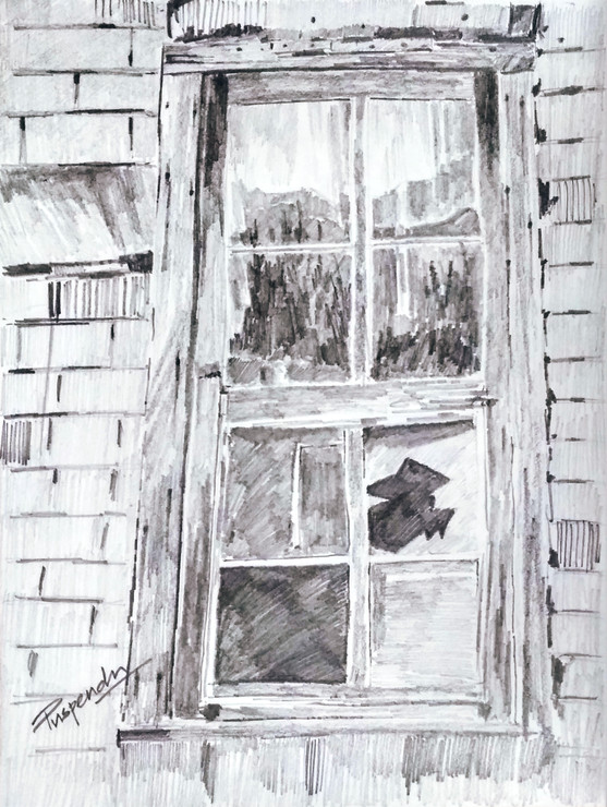 Broken Window (ART_776_43422) - Handpainted Art Painting - 8in X 11in