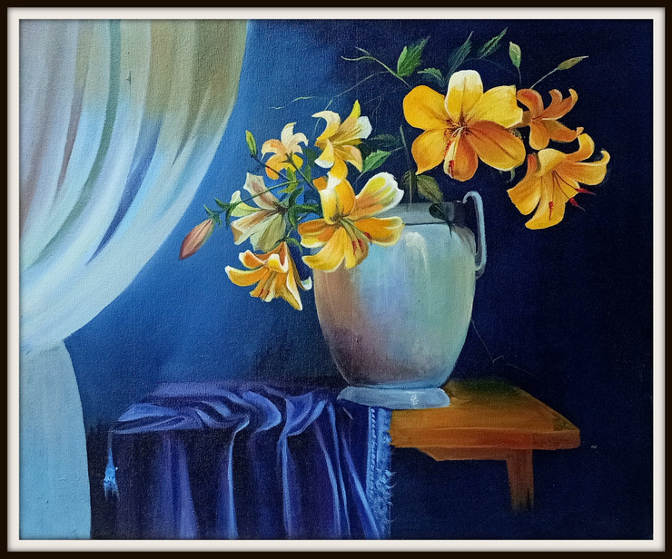 Flower Pot (ART_2562_43435) - Handpainted Art Painting - 30in X 24in