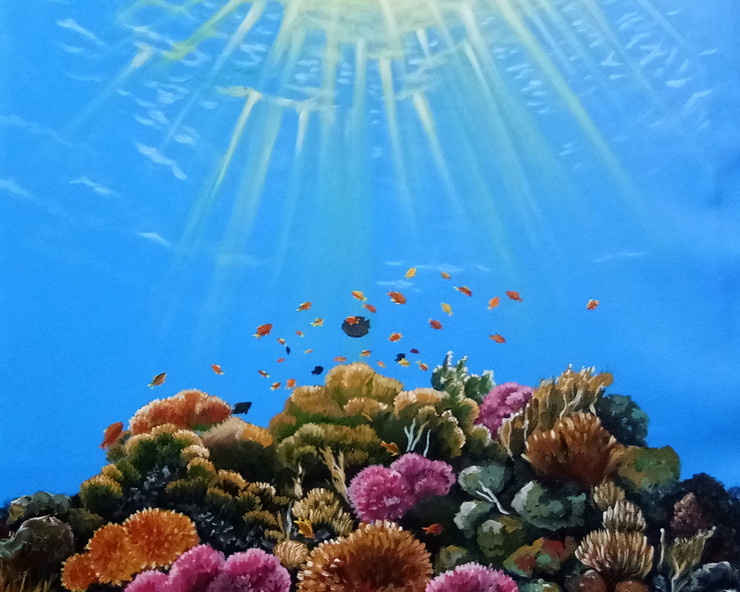 Great Barrier Reef (Coral Reef) Australia (ART_3674_43265) - Handpainted Art Painting - 24in X 24in