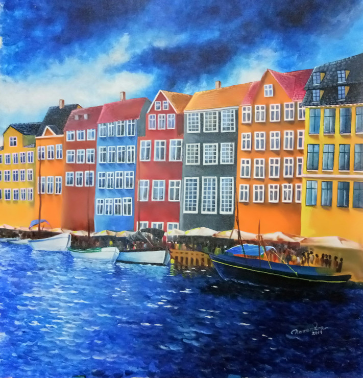 Bryggen Norway (ART_3674_43264) - Handpainted Art Painting - 24in X 24in