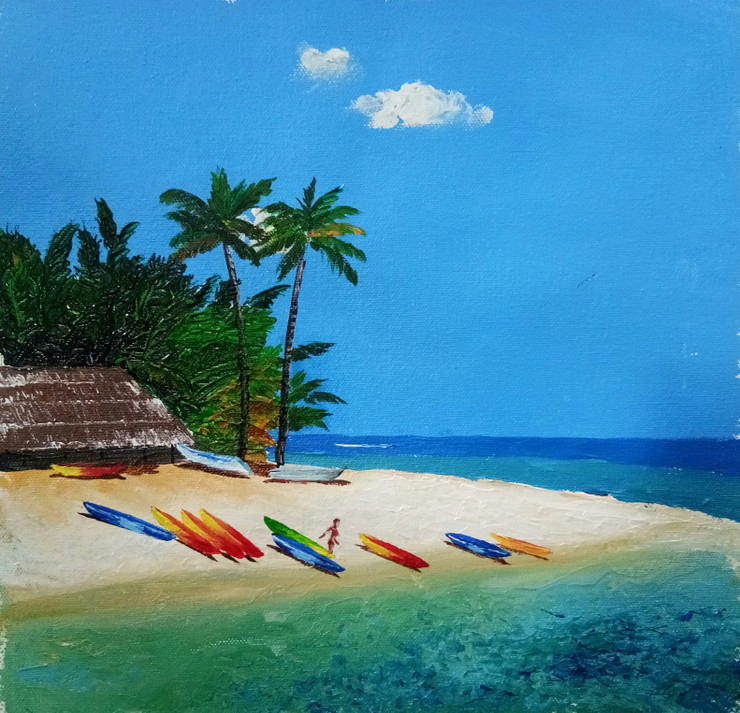 The Beach 2 (ART_3674_43261) - Handpainted Art Painting - 12in X 12in