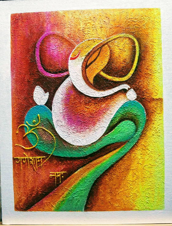 Ganesha abstract  (ART_7183_43810) - Handpainted Art Painting - 16in X 20in