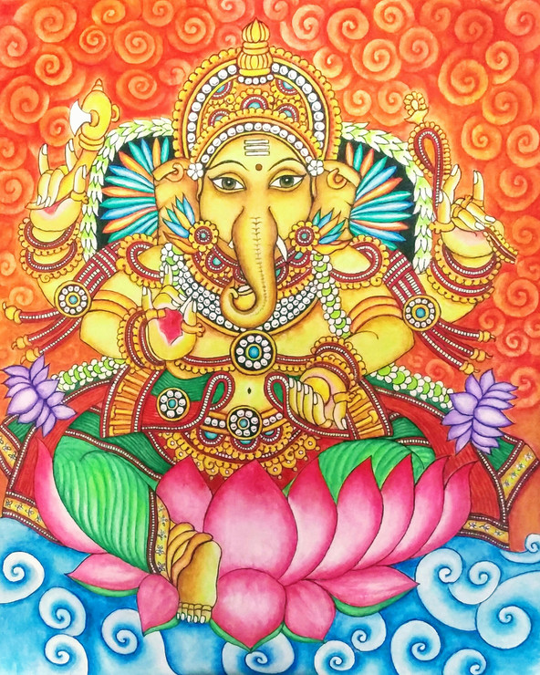 Ganesha (ART_7183_43807) - Handpainted Art Painting - 16in X 20in