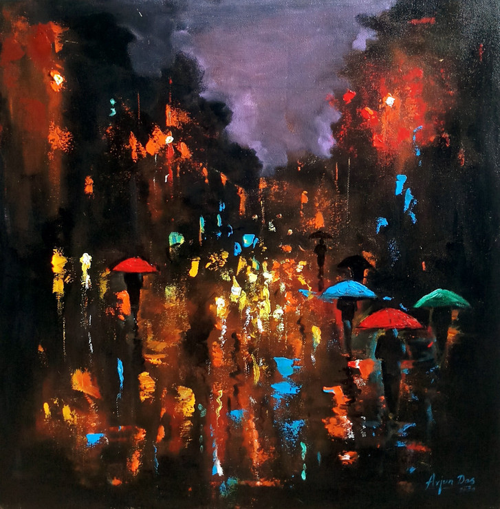 Rainyday 13 (ART_82_43812) - Handpainted Art Painting - 18in X 18in