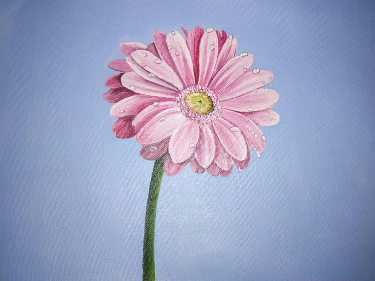 Flower And Dew 2 (ART_3674_43822) - Handpainted Art Painting - 12in X 12in