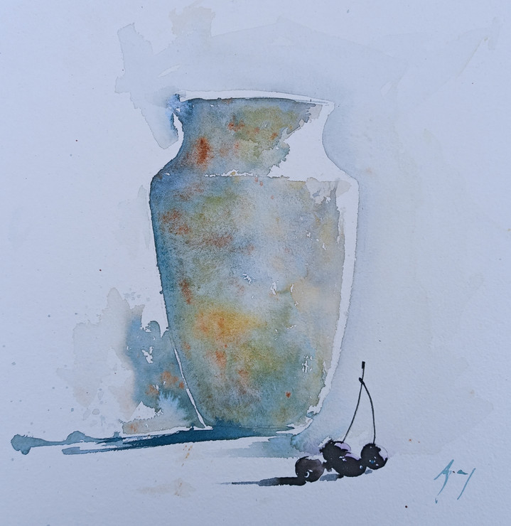 Green blue hue pot (ART_6850_43853) - Handpainted Art Painting - 10in X 10in