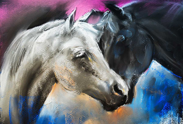 Animals & Birds | Pastel Portrait of A Couple Horses On Canvas | Canvas Print (PRT_7026_43906) - Canvas Art Print - 31in X 22in