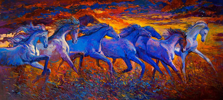 Animals & Birds | Horse Running On The Field Oil Painting | Canvas Print (PRT_7026_43904) - Canvas Art Print - 55in X 25in