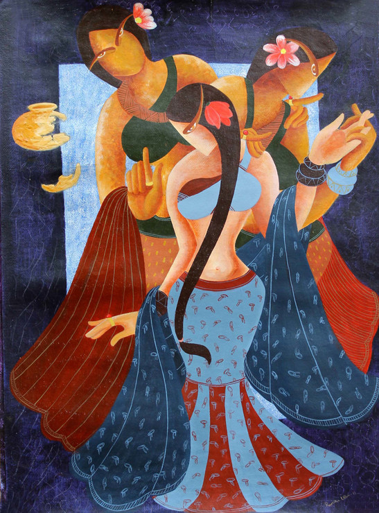 ¬ìThree graces¬î (ART_1489_12126) - Handpainted Art Painting - 21in X 29in