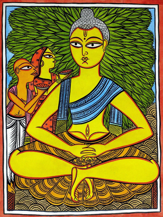 Meditating Buddha (ART_7191_44253) - Handpainted Art Painting - 22in X 28in