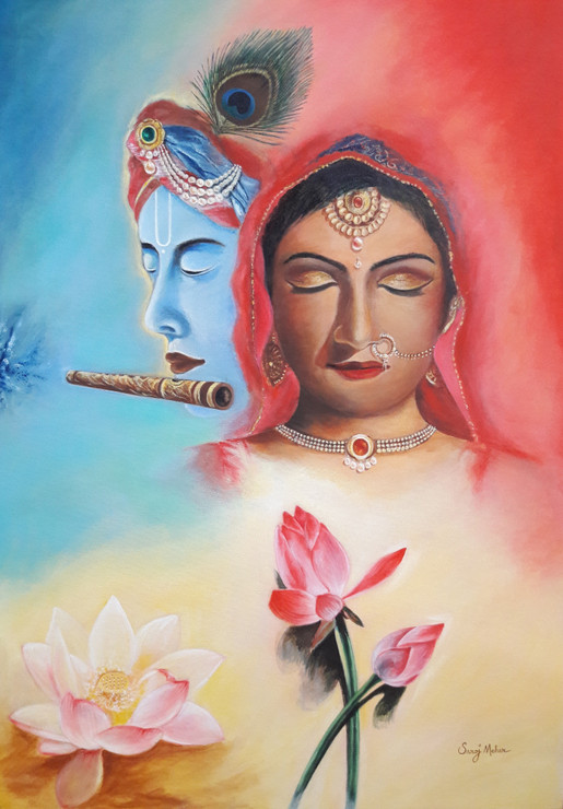 RadhaKrishna (ART_1543_44133) - Handpainted Art Painting - 24in X 36in