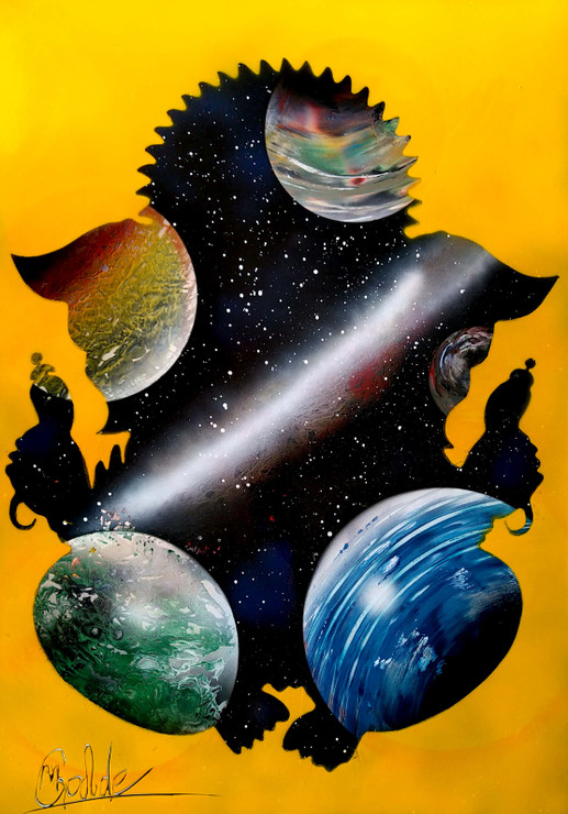 Celestial Ganesha (Spray Painting) (ART_6770_40025) - Handpainted Art Painting - 21in X 29in
