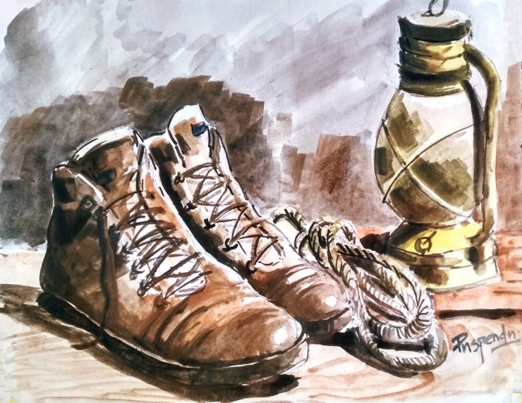 Shoe pair-2 (ART_776_44381) - Handpainted Art Painting - 15in X 11in
