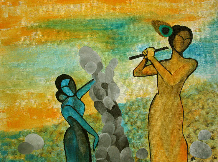 Radha and Krishna (ART_1998_44370) - Handpainted Art Painting - 14in X 10in
