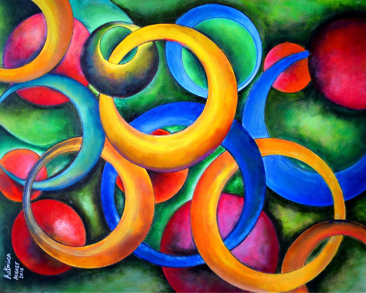 Intertwined Bonds (ART_3251_22900) - Handpainted Art Painting - 28in X 22in