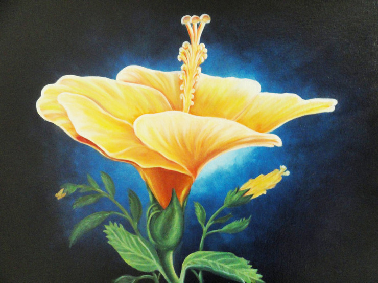 Hibiscus Flower painting (ART_325_6256) - Handpainted Art Painting - 24in X 18in