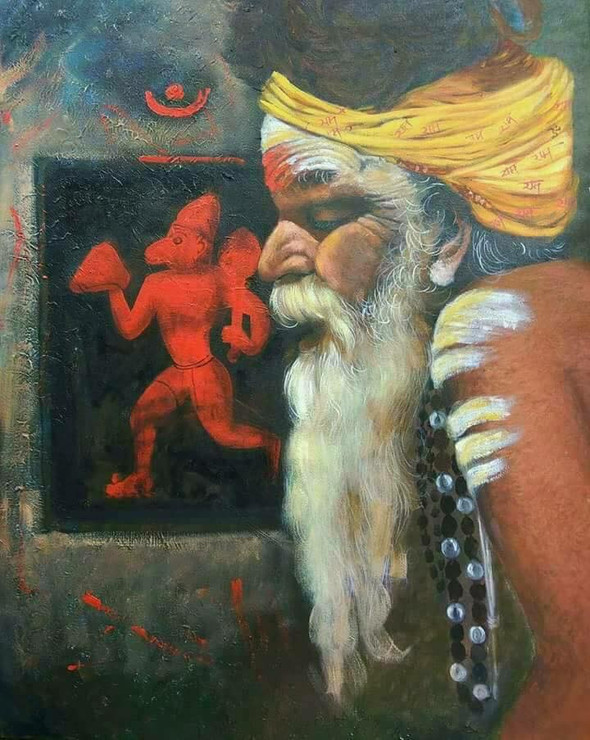 Sadhu (ART_6974_44423) - Handpainted Art Painting - 24in X 30in