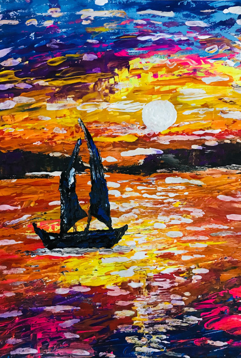 Sunset paintings (ART_7198_44345) - Handpainted Art Painting - 11in X 15in