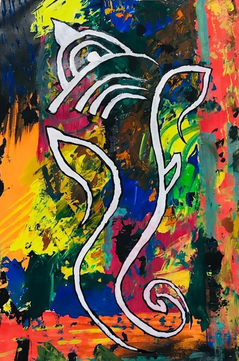 Ganesha  (ART_7198_44500) - Handpainted Art Painting - 11in X 15in