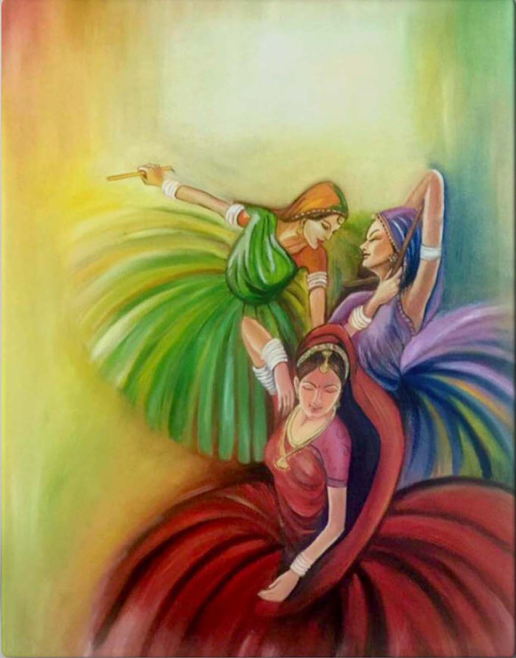 Folk dance painting (ART_6928_43857) - Handpainted Art Painting - 48in X 33in