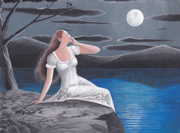 White Nightangel (ART_7079_44125) - Handpainted Art Painting - 14in X 10in