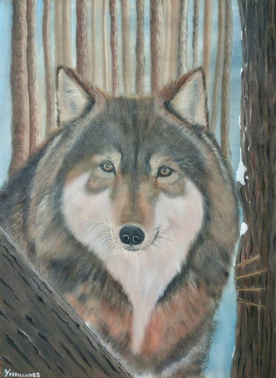 Wolf in the snow (ART_199_44611) - Handpainted Art Painting - 19in X 24in