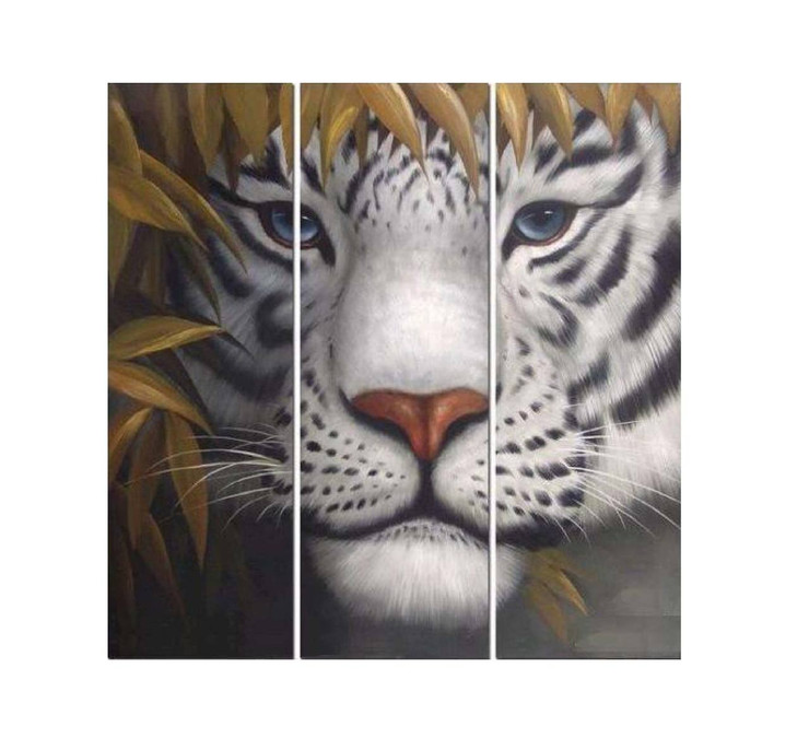 tiger, white tiger, wild animal, multi piece tiger painting, animal multipiece painting, tiger with leaves, hunt, hunting