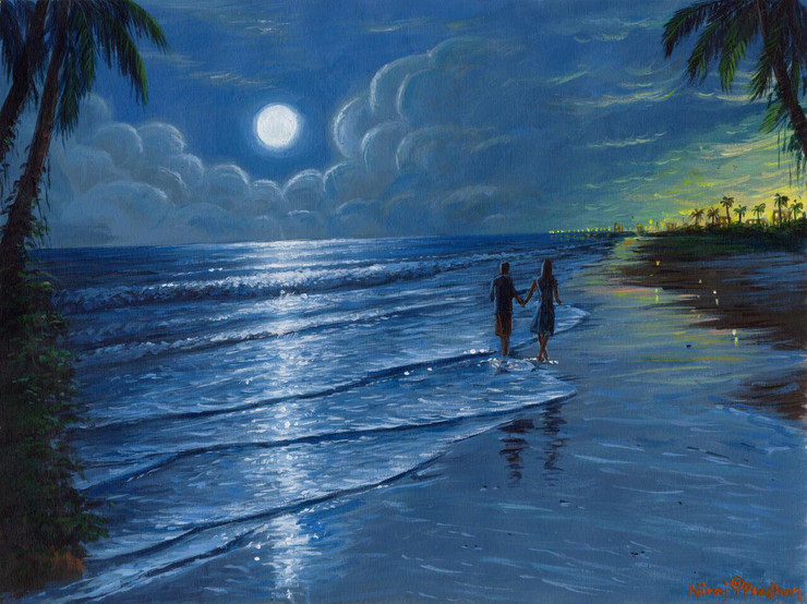 The Moonlight Walk (PRT_4815_42185) - Canvas Art Print - 24in X 18in