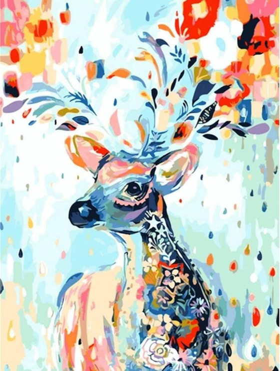 Artistic Deer  (ART_7232_44728) - Handpainted Art Painting - 11in X 14in
