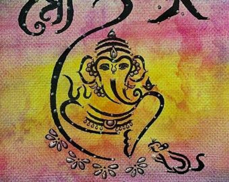 Jai Ganesha- abstract painting (PRT_7235_44787) - Canvas Art Print - 8in X 11in