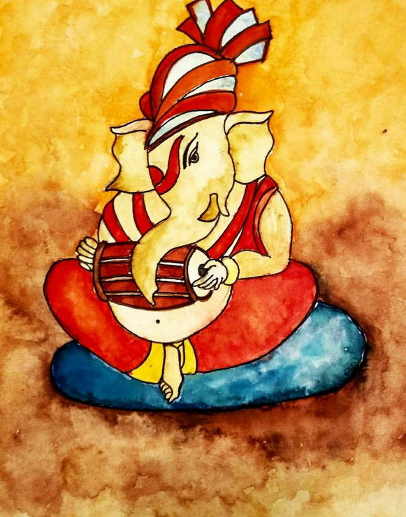 Ganpati Bappa Moreya- Ganesha Painting (PRT_7235_44938) - Canvas Art Print - 8in X 11in