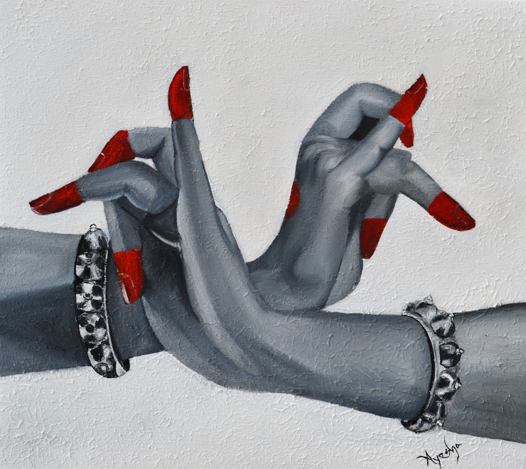 Odissi Hasta Mudra (ART_7243_44977) - Handpainted Art Painting - 18in X 16in