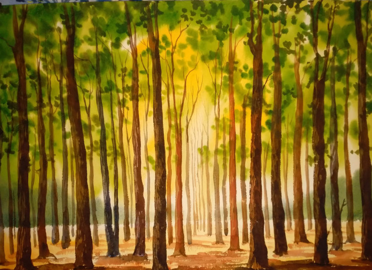 Salboni forest (ART_5150_45007) - Handpainted Art Painting - 22in X 28in