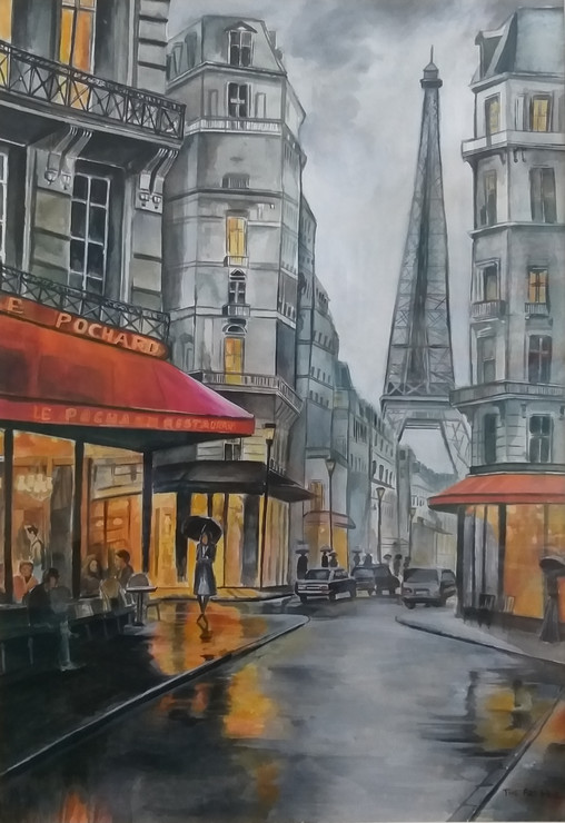 Paris (ART_5899_44995) - Handpainted Art Painting - 22in X 30in