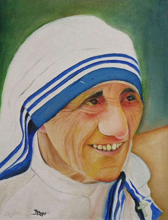 Mother Theresa (ART_3993_45187) - Handpainted Art Painting - 18in X 22in