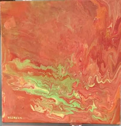 Abstract Acrylic Pour Painting (ART_7025_45050) - Handpainted Art Painting - 12 in X 12in