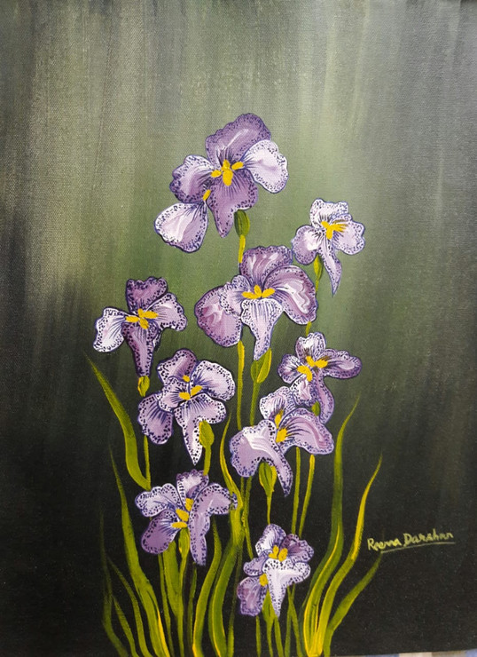 Bunch of Iris (ART_7255_45349) - Handpainted Art Painting - 12in X 16in