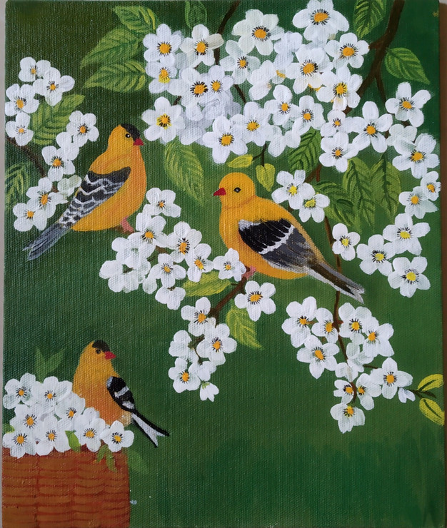 Birds on tree (ART_7245_45369) - Handpainted Art Painting - 10in X 12in