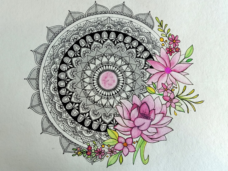 FLORAL MANDALA (ART_7253_45268) - Handpainted Art Painting - 17in X 12in