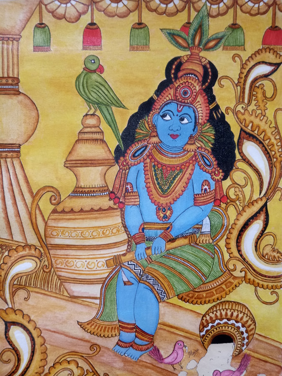 Krishna (ART_7263_45492) - Handpainted Art Painting - 19in X 23in