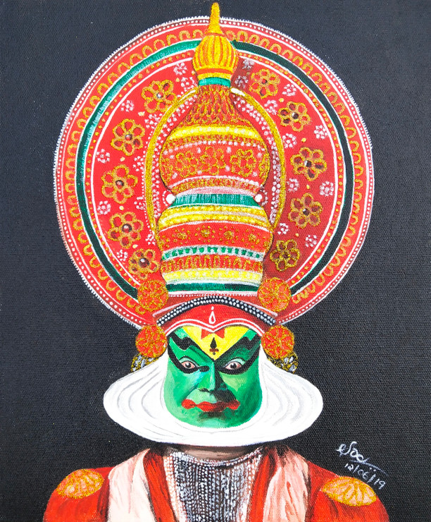 KATHAKALI (ART_7151_45544) - Handpainted Art Painting - 10in X 12in