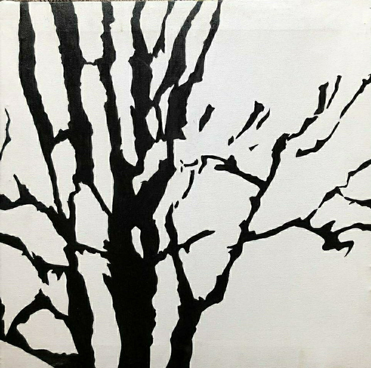 Black & White Tree Branch (ART_5105_45558) - Handpainted Art Painting - 24 in X 24in