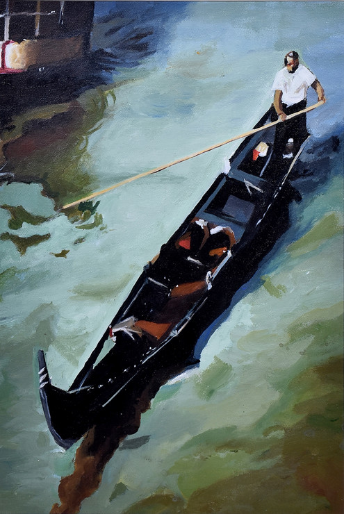 Canoe boat (ART_7153_45590) - Handpainted Art Painting - 12in X 18in