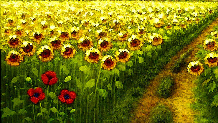 Sunflowers painting (ART_4772_45680) - Handpainted Art Painting - 22in X 12in