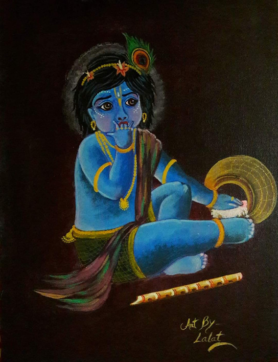 Krishna  (ART_7272_45703) - Handpainted Art Painting - 12in X 16in