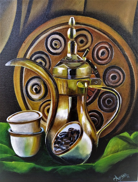 Dallah (Arabic Coffee Pot) (ART_7243_45749) - Handpainted Art Painting - 12in X 16in