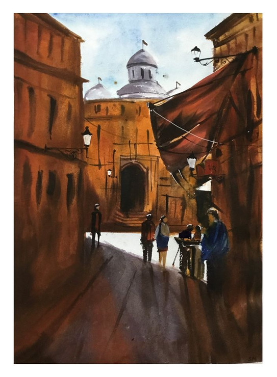 City-lane (ART_6698_45830) - Handpainted Art Painting - 11in X 15in