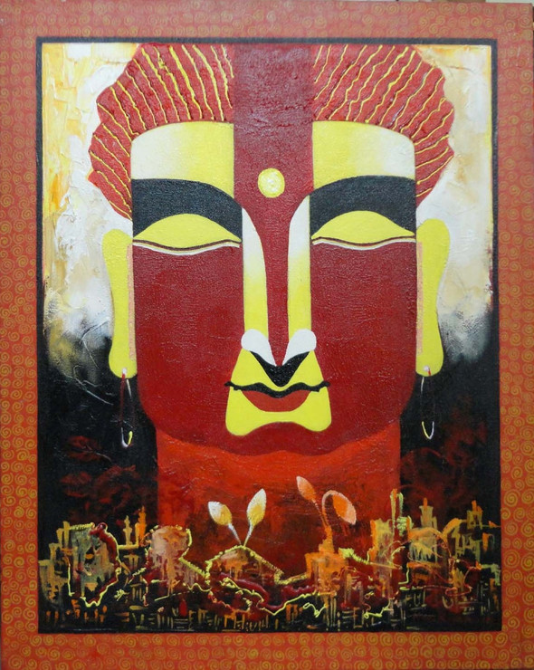 The Buddha02 (ART_1149_45806) - Handpainted Art Painting - 24in X 30in