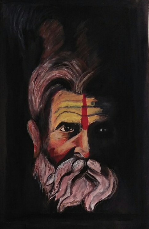 Aghori -bhole ka bhakt  (ART_7257_45787) - Handpainted Art Painting - 14in X 20in