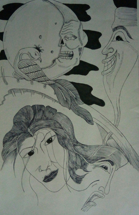 Fantasy drawing (ART_7290_46008) - Handpainted Art Painting - 14in X 22in